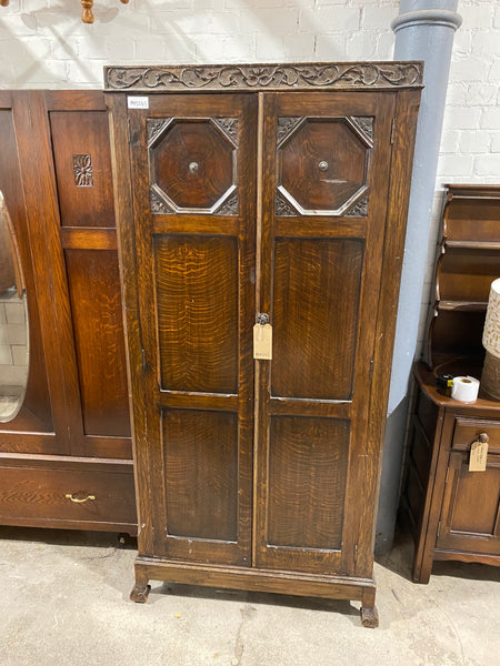 Antique Carved Oak Hall Wardrobe