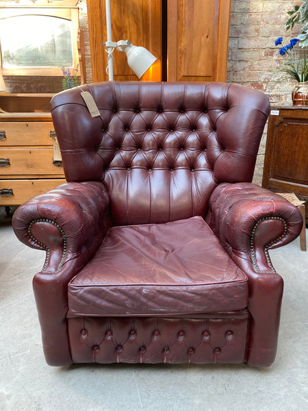 GHC - Chesterfield Style Oxblood Leather Wingback Armchair