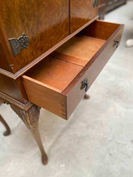 Vintage Queen Anne Style Walnut Drinks Cabinet