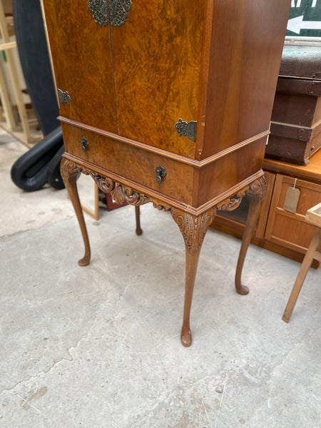 Vintage Queen Anne Style Walnut Drinks Cabinet