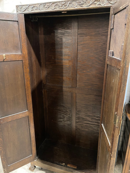 Antique Carved Oak Hall Wardrobe