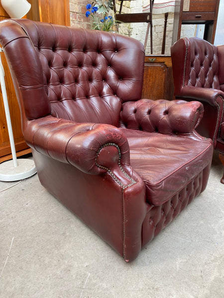 GHC - Chesterfield Style Oxblood Leather Wingback Armchair