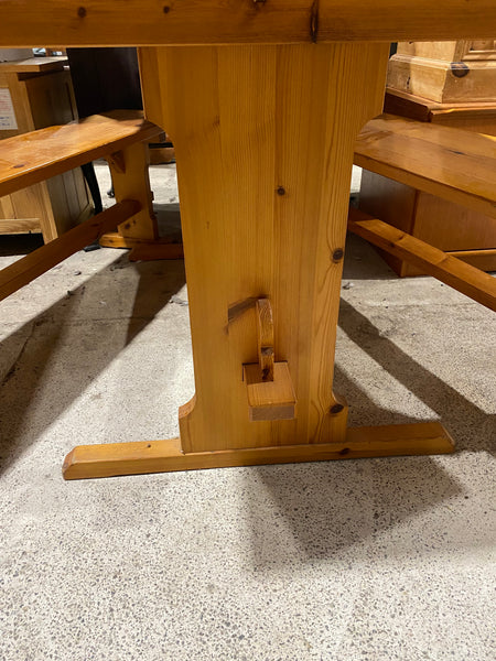 Pine Dining Table & 2 Bench Set