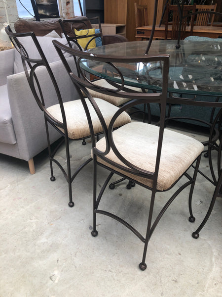 Circular Metal & Glass Table & 6 Chairs