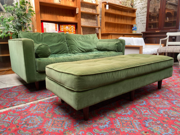 Green Velvet Sofa & Ottoman