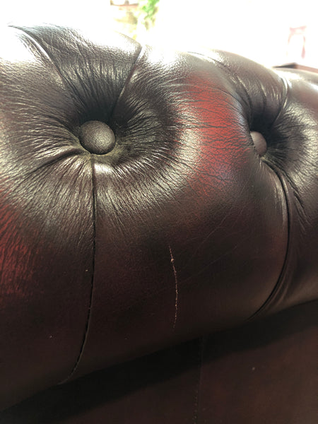 Classic Chesterfield Leather Armchair In Oxblood Red