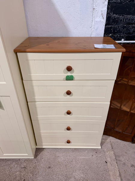 REF - Cream Chest of Five Drawers