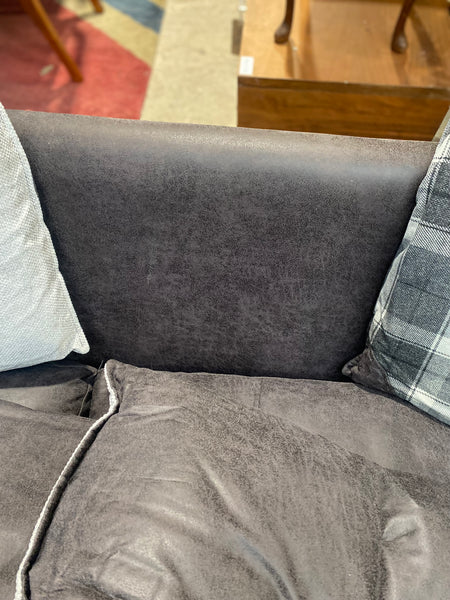 DFS Grey Faux Leather Sofa with Studded Detail