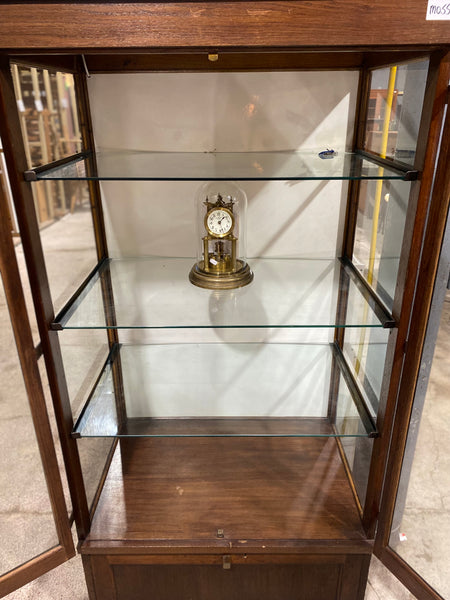 Tall Early 20th Century Oak Display Cabinet on Wheels