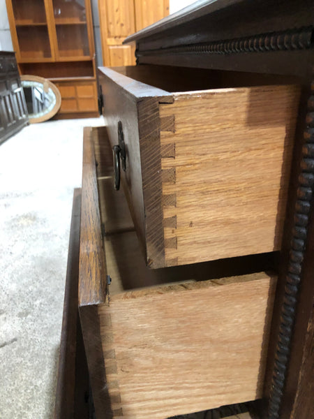 Vintage Stained Oak Dressing Table & Mirror