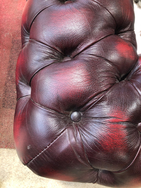 Classic Chesterfield Leather Armchair In Oxblood Red