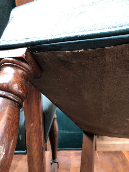 Set of 8 Green Leather Antique High Back Dining Chairs