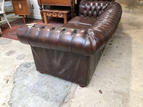 Brown Leather Chesterfield Style Sofa-bed