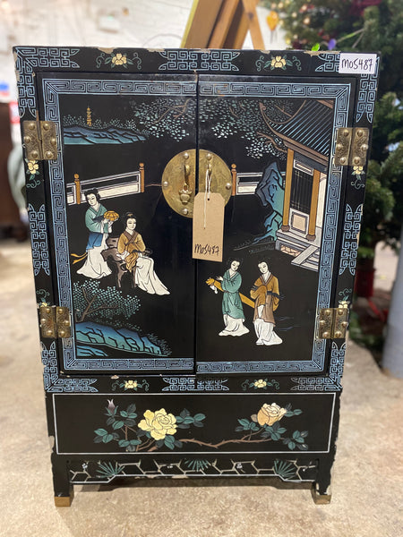 Chinese Mother of Pearl Black Lacquer Medicine Cabinet