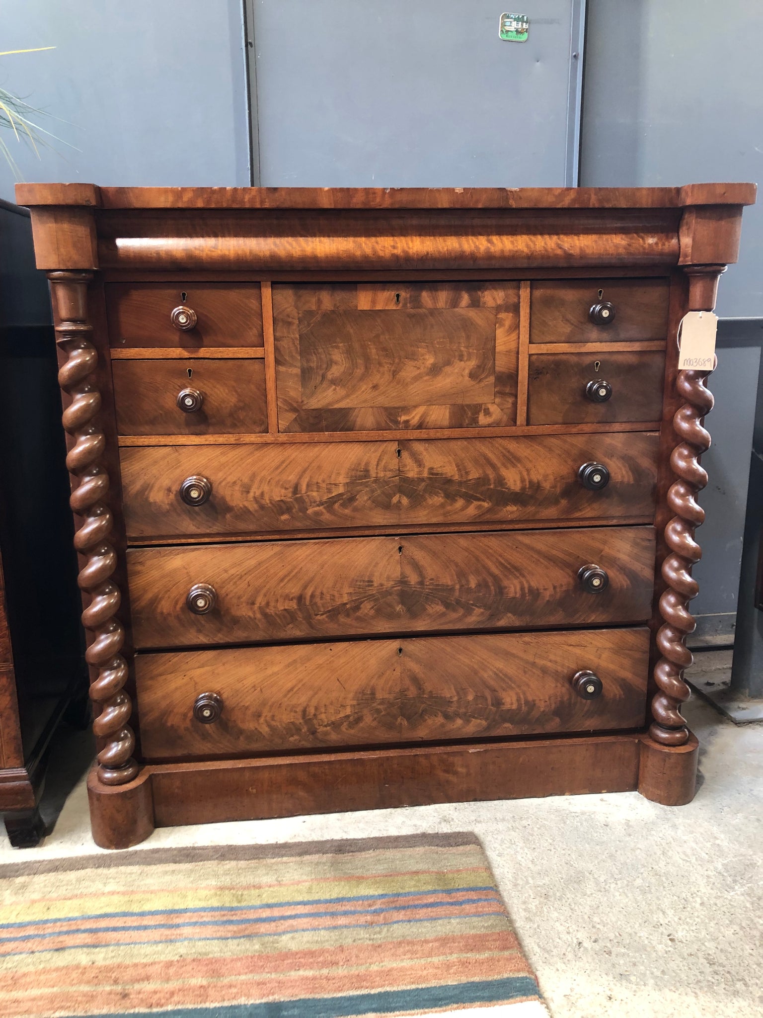 Victorian Walnut Burr Barley Twist Tallboy Chest of Drawers
