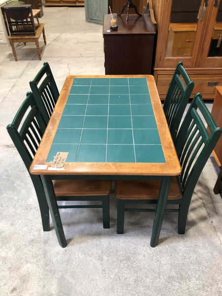 Green Tiled Dining Table & 4 Chairs