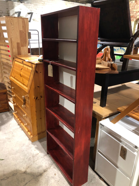 Tall Red Stained Bookshelf
