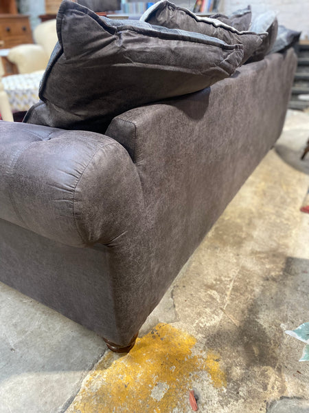 DFS Grey Faux Leather Sofa with Studded Detail