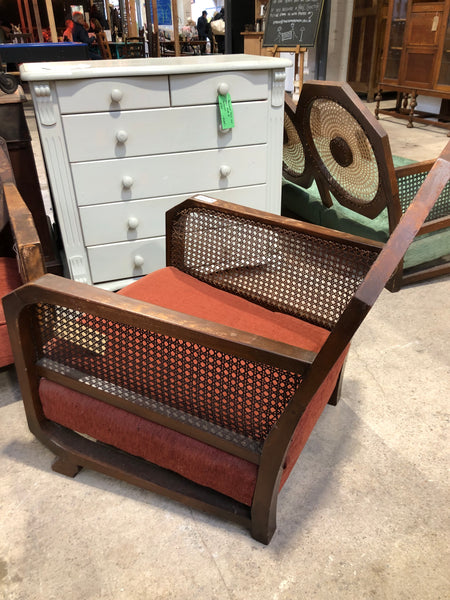 Art Deco Cane & Walnut Framed Armchair