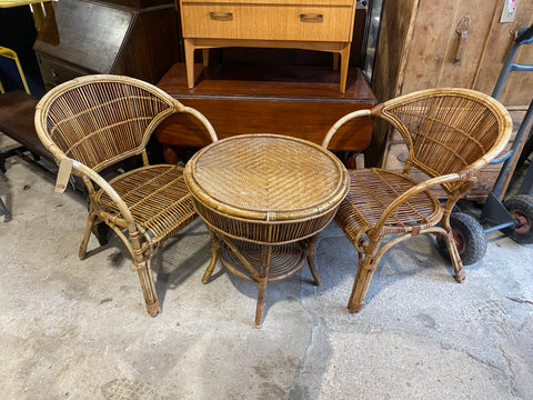 Rattan Set Coffee Table & 2 Chairs