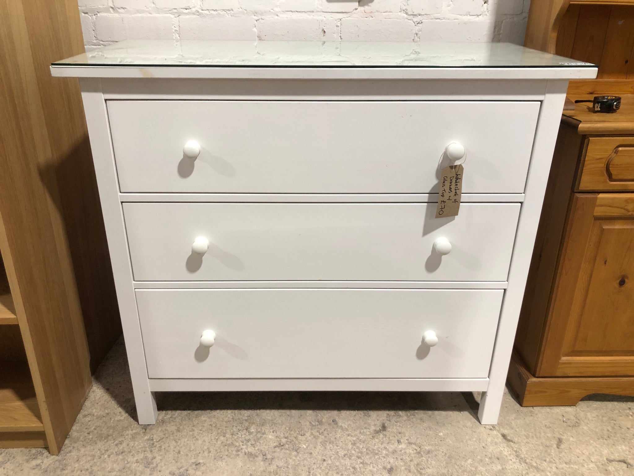 White Chest of Drawers with Glass Top