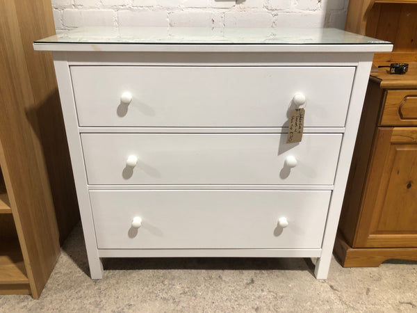 White Chest of Drawers with Glass Top