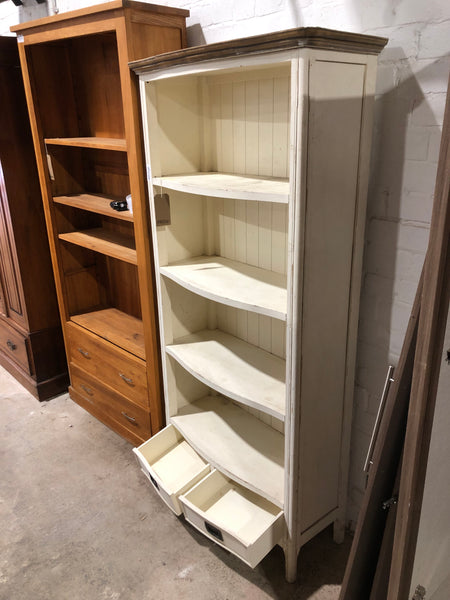 Tall White Wooden Bookshelf with Drawers
