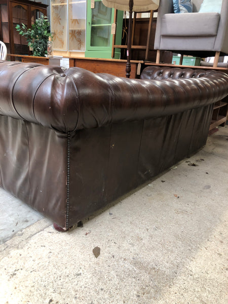 Brown Leather Chesterfield Style Sofa-bed