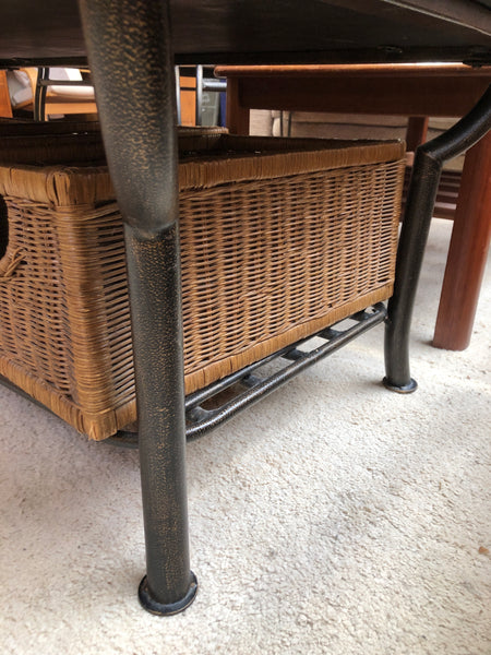 Pine & Metal Coffee Table with Basket Storage