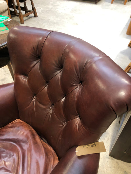 Oxblood Leather Buttonback Armchair