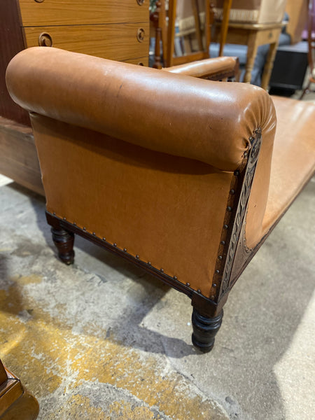 Mahogany & Leather Effect Antique Chaise Longue