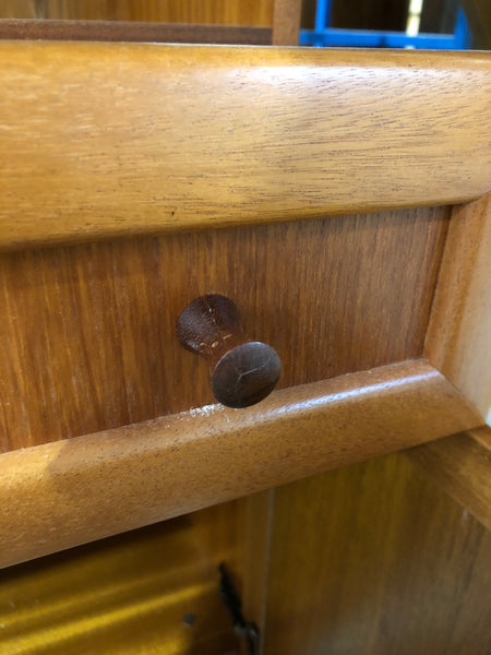 Tall Stag Teak Veneer Bookcase with Cupboard