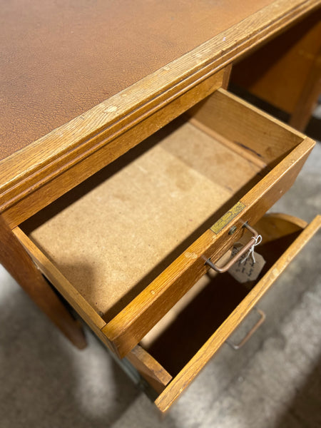 GHC - Large Vintage Oak Teachers Desk with Leather Top
