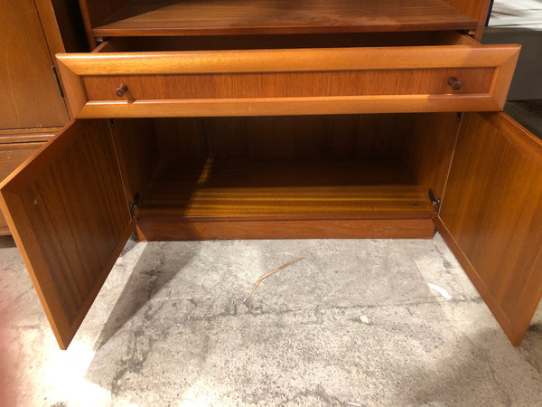 Tall Stag Teak Veneer Bookcase with Cupboard