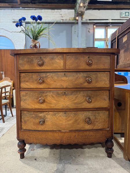 Victorian Mahogany & Walnut Bowfront Chest of Drawers