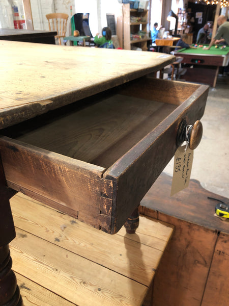 Antique Pine Farmhouse Table with Drawer