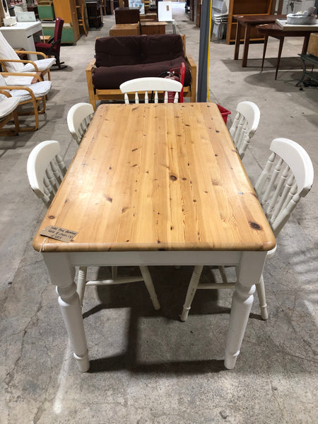 Solid Pine Farmhouse Table & 5 Chairs