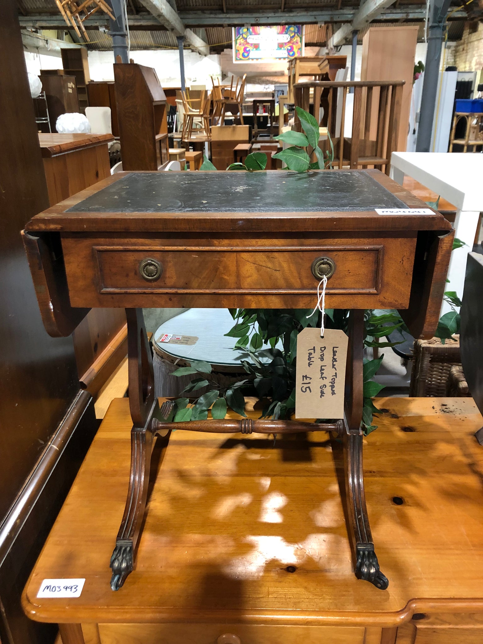 Leather Topped Drop Leaf Side Table