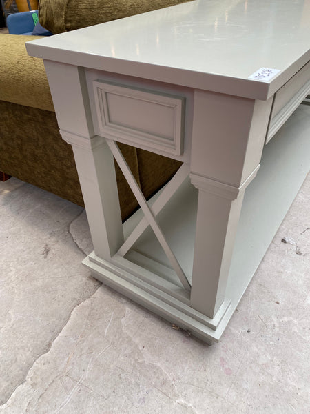 Large Sage Green Console Table with Cross Brace Design