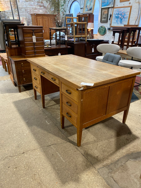 Vintage Oak Industrial Style Pedestal Desk