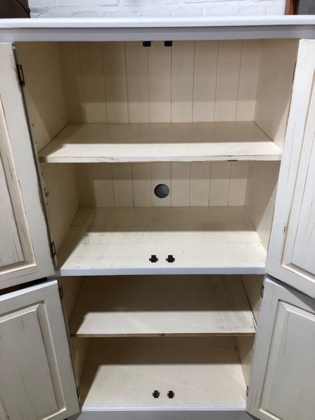 Solid Pine White Painted Rustic Farmhouse Style Cupboard