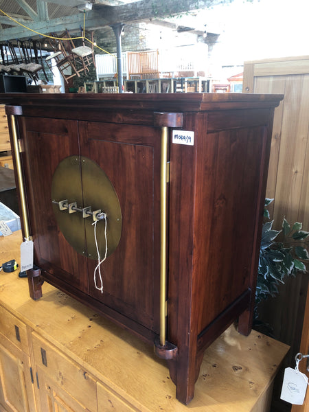 Stained Pine Cabinet with Gold Metal Detailing