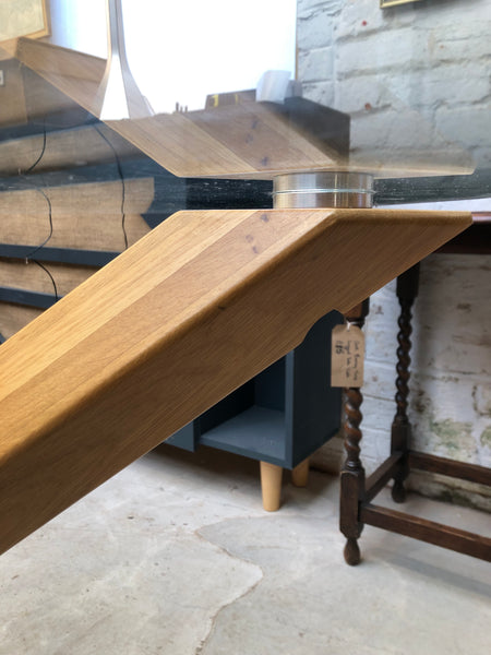 Round Glass Dining Table with Oak Base