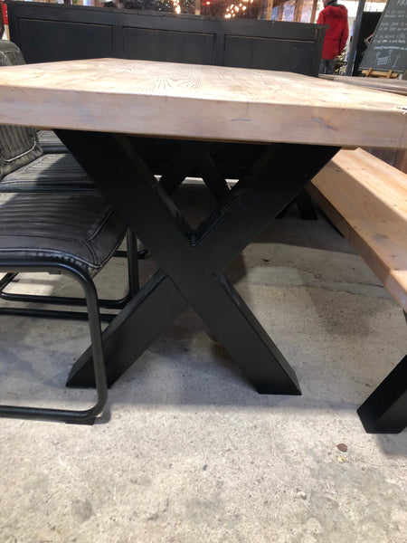 Reclaimed Solid Pine X Frame Dining Table & Bench