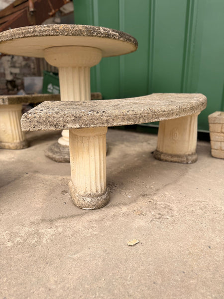 Weathered Stone Outdoor Garden Table and Two Benches