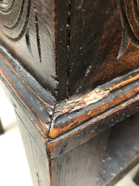 Antique Carved Oak Box Desk on Stand