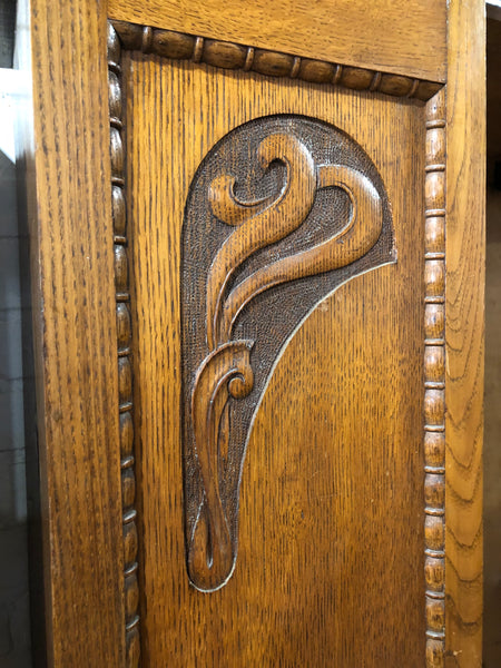 Retro Vintage Carved Oak Veneer Wardrobe with Oval Mirror