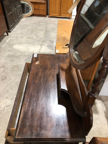 Vintage Stained Oak Dressing Table & Mirror