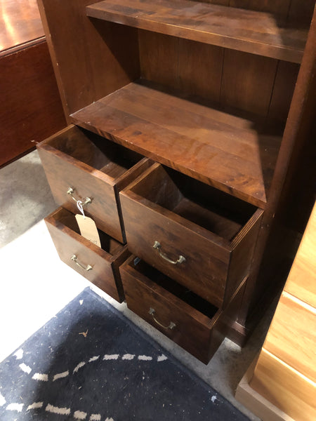 Dark Wooden Bookshelf & 4 Drawers