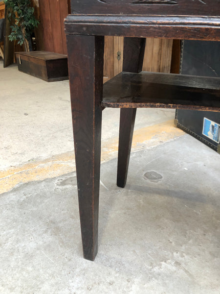 Antique Carved Oak Box Desk on Stand